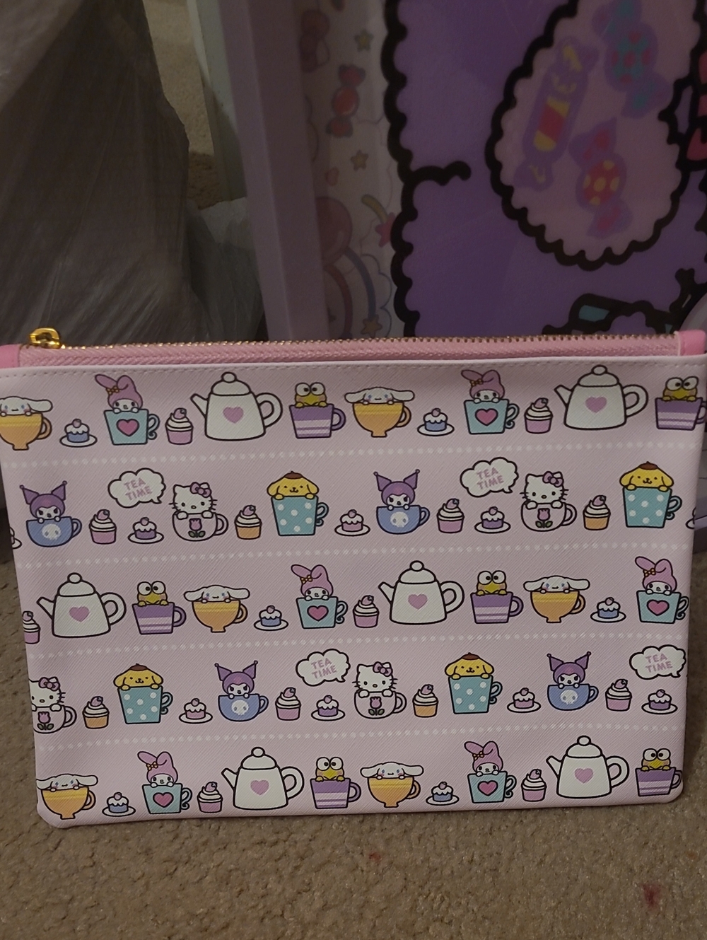 Sanrio Pastel Tea Party Zip Pouch - Pink, Purple, Yellow, Blue
